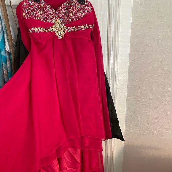 Jeweled hot pink Prom Dress (strapless) with shawl wrap. - Picture 3 of 5